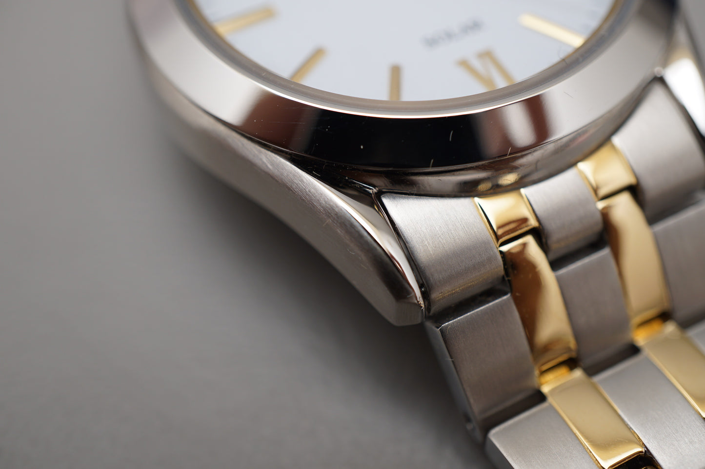 Seiko Selection SBPX085 V158 Gold Two Tone White Dial Solar Quartz Watch