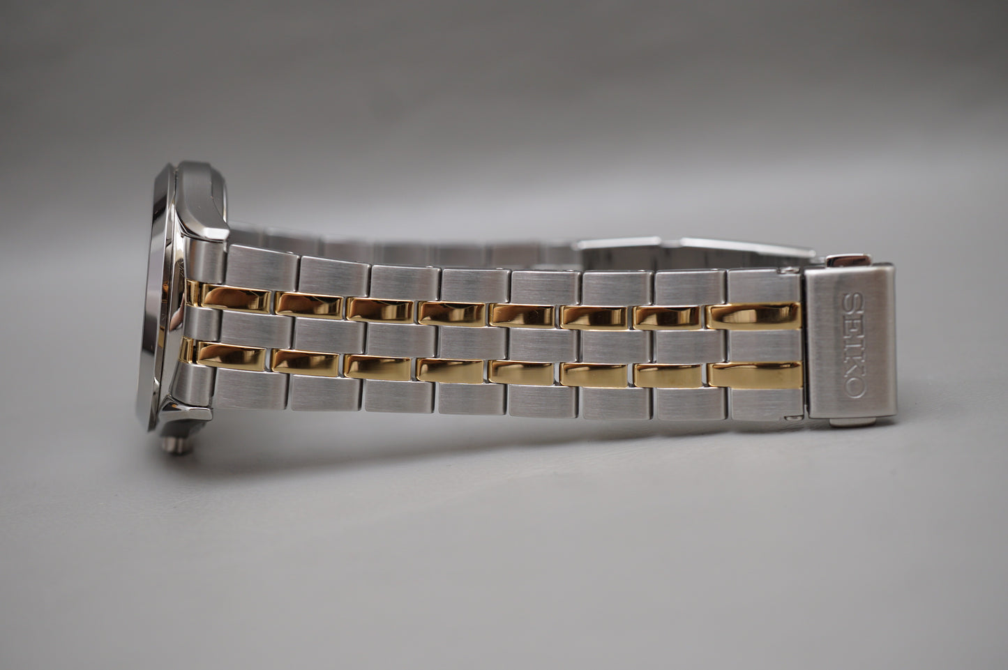 Seiko Selection SBPX085 V158 Gold Two Tone White Dial Solar Quartz Watch