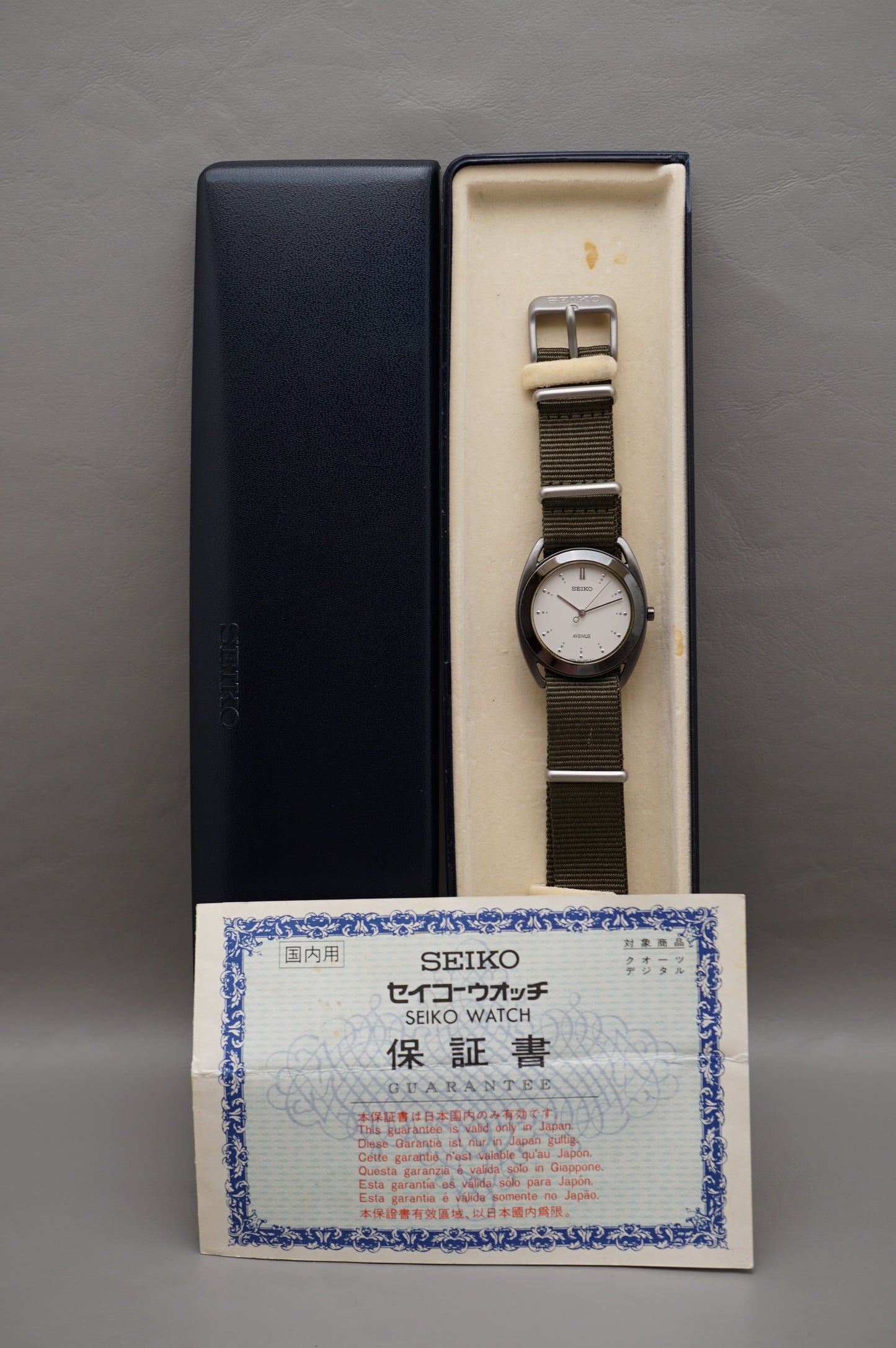Vintage 1994 Seiko Avenue SAKC047 7N01 White Dial Black Case Quartz Watch