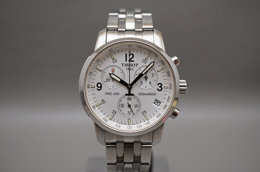 Tissot PRC 200 T461 White Silver Dial Quartz Chronograph Watch READ