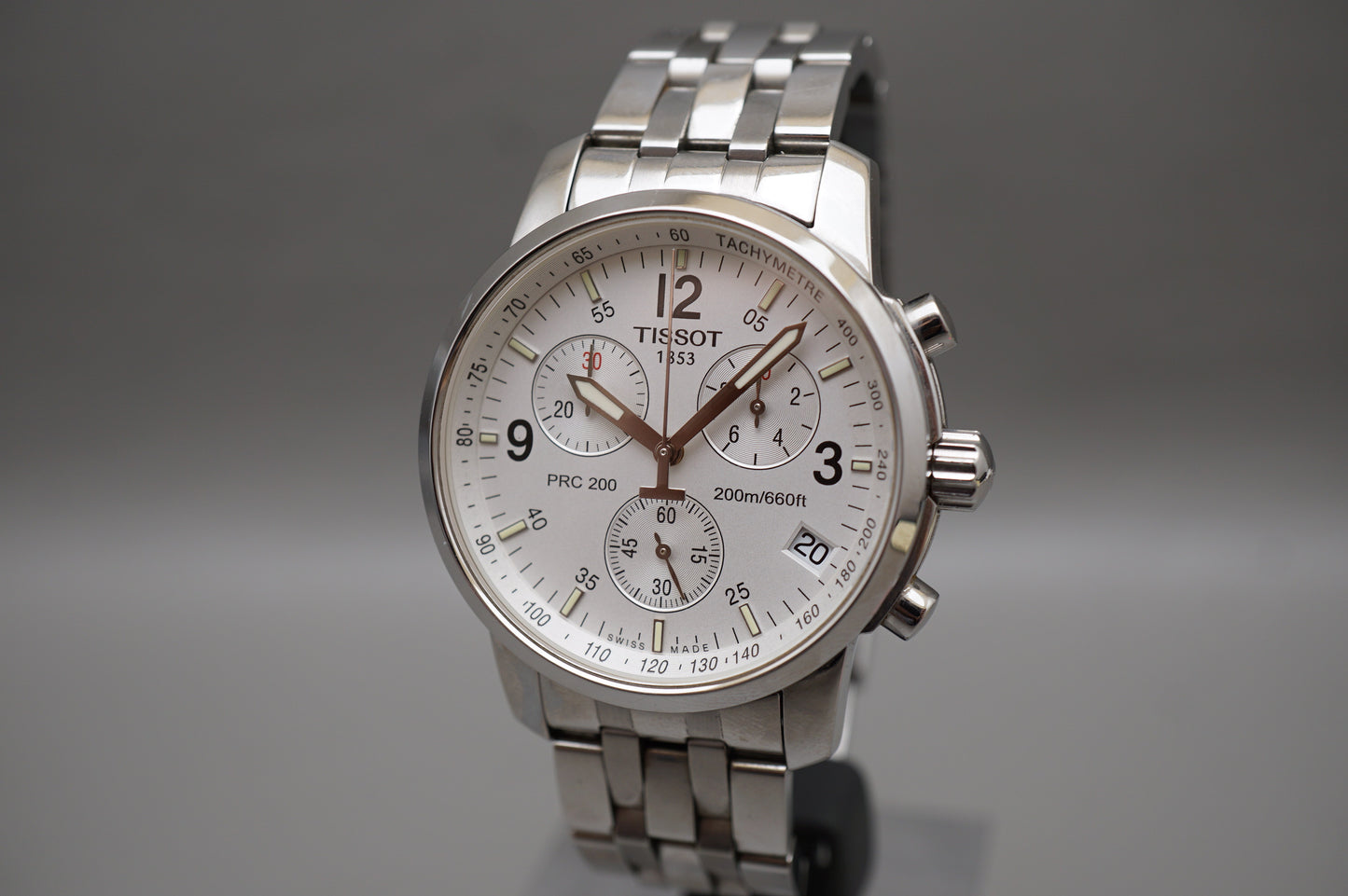 Tissot PRC 200 T461 White Silver Dial Quartz Chronograph Watch Swiss Made