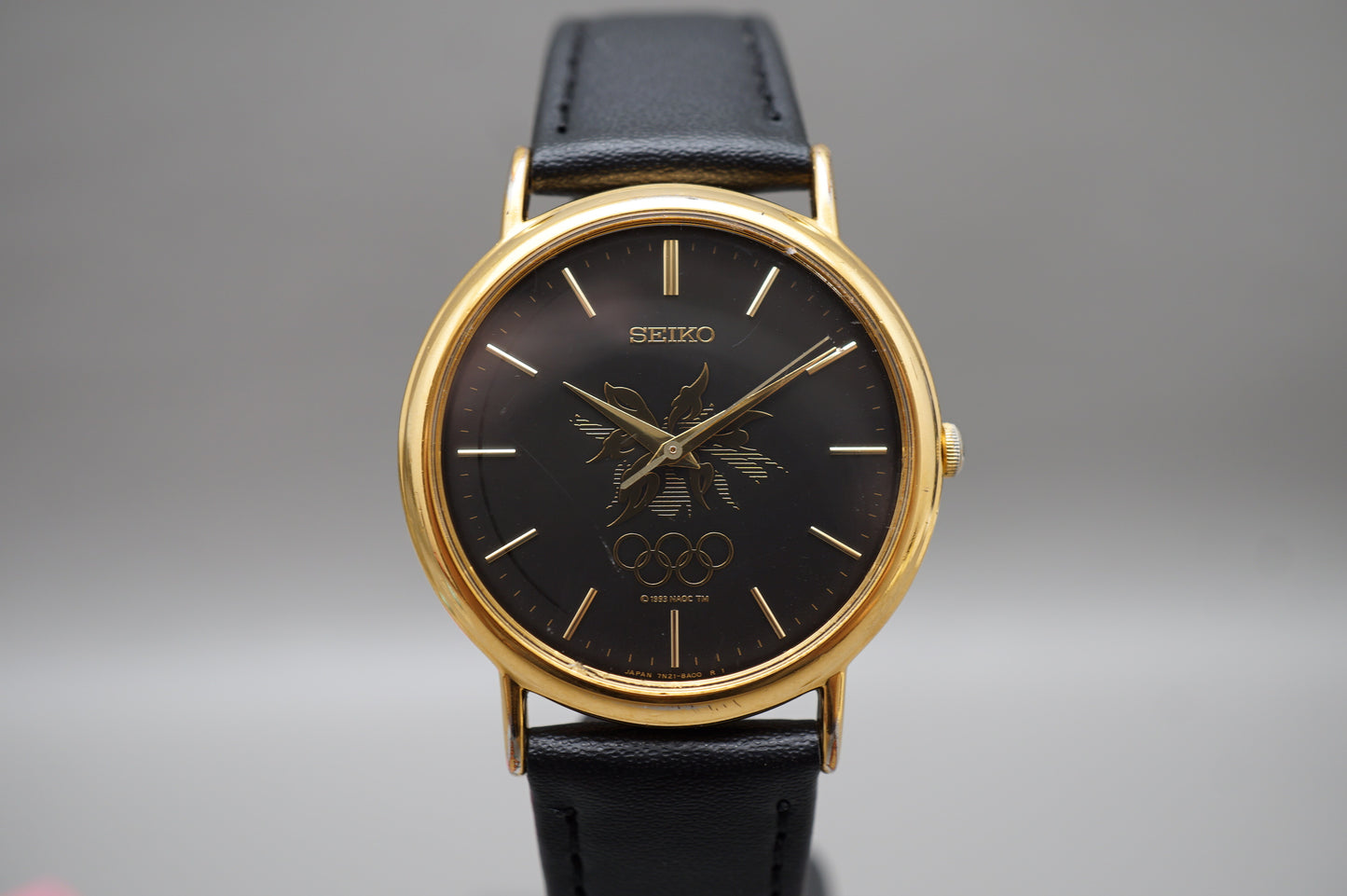 Vintage Seiko 7N21-8A00 Black Gold Tone 1998 Nagano Olympics Quartz Watch