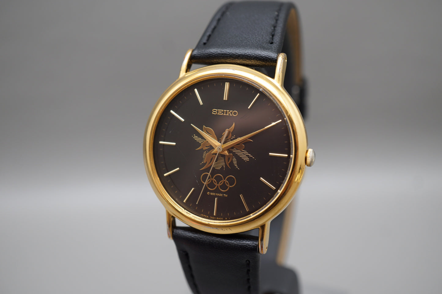 Vintage Seiko 7N21-8A00 Black Gold Tone 1998 Nagano Olympics Quartz Watch