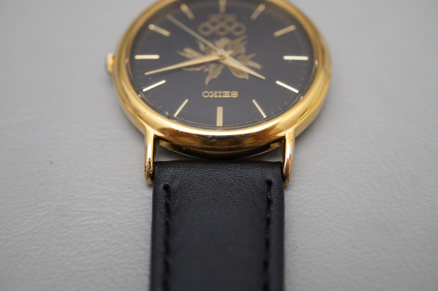 Vintage Seiko 7N21-8A00 Black Gold Tone 1998 Nagano Olympics Quartz Watch