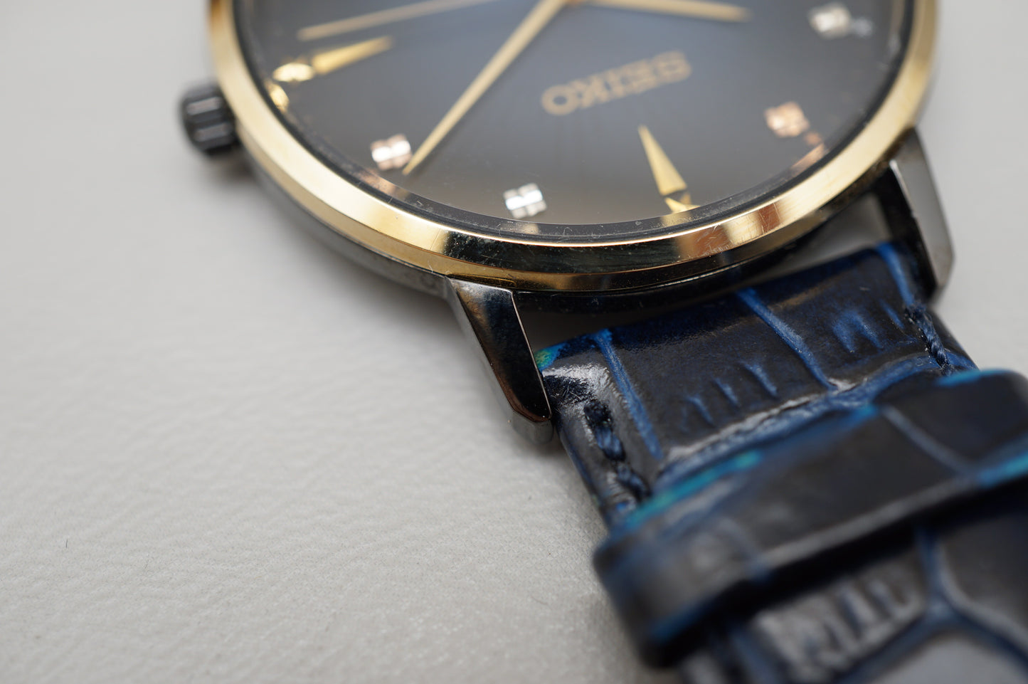 Seiko Selection SCXP132 7N01 Gold Feather Reissue Limited Blue Quartz Watch