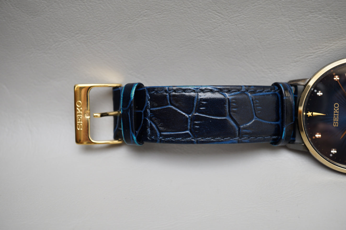Seiko Selection SCXP132 7N01 Gold Feather Reissue Limited Blue Quartz Watch