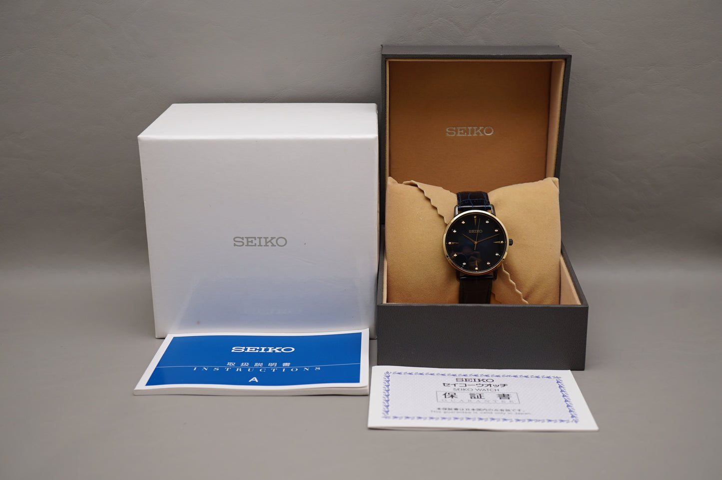 Seiko Selection SCXP132 7N01 Gold Feather Reissue Limited Blue Quartz Watch
