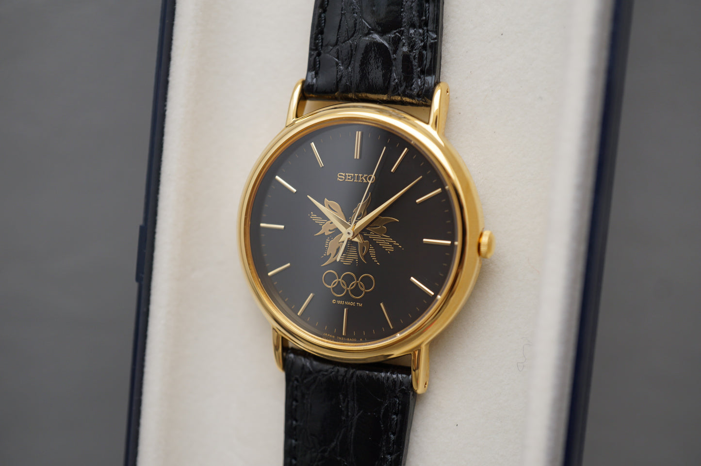 Vintage Seiko 7N21-8A00 Black Gold Tone 1998 Nagano Olympics Quartz Watch