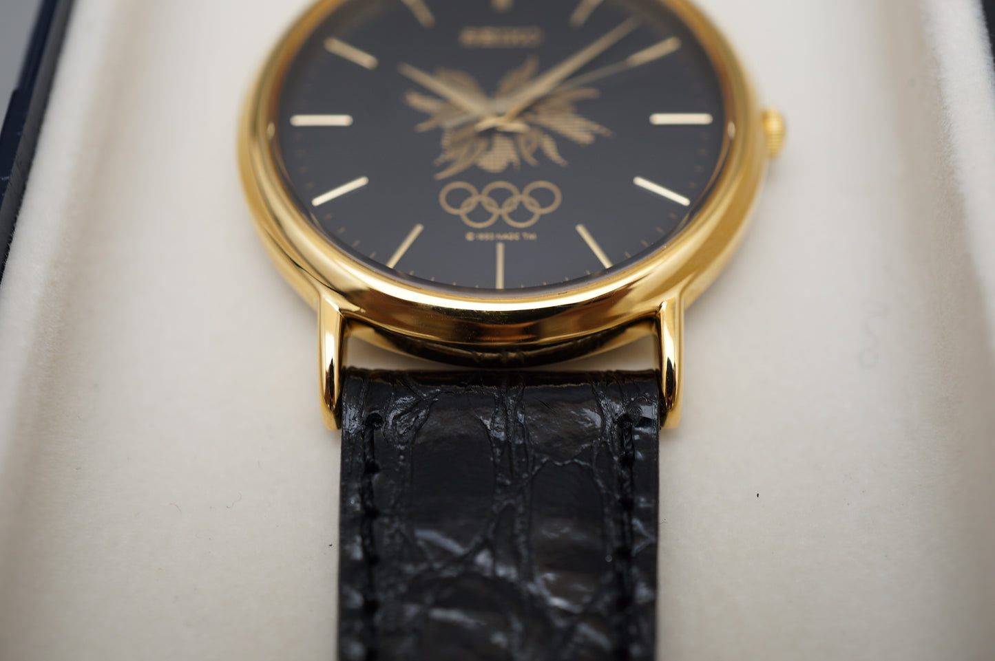 Vintage Seiko 7N21-8A00 Black Gold Tone 1998 Nagano Olympics Quartz Watch