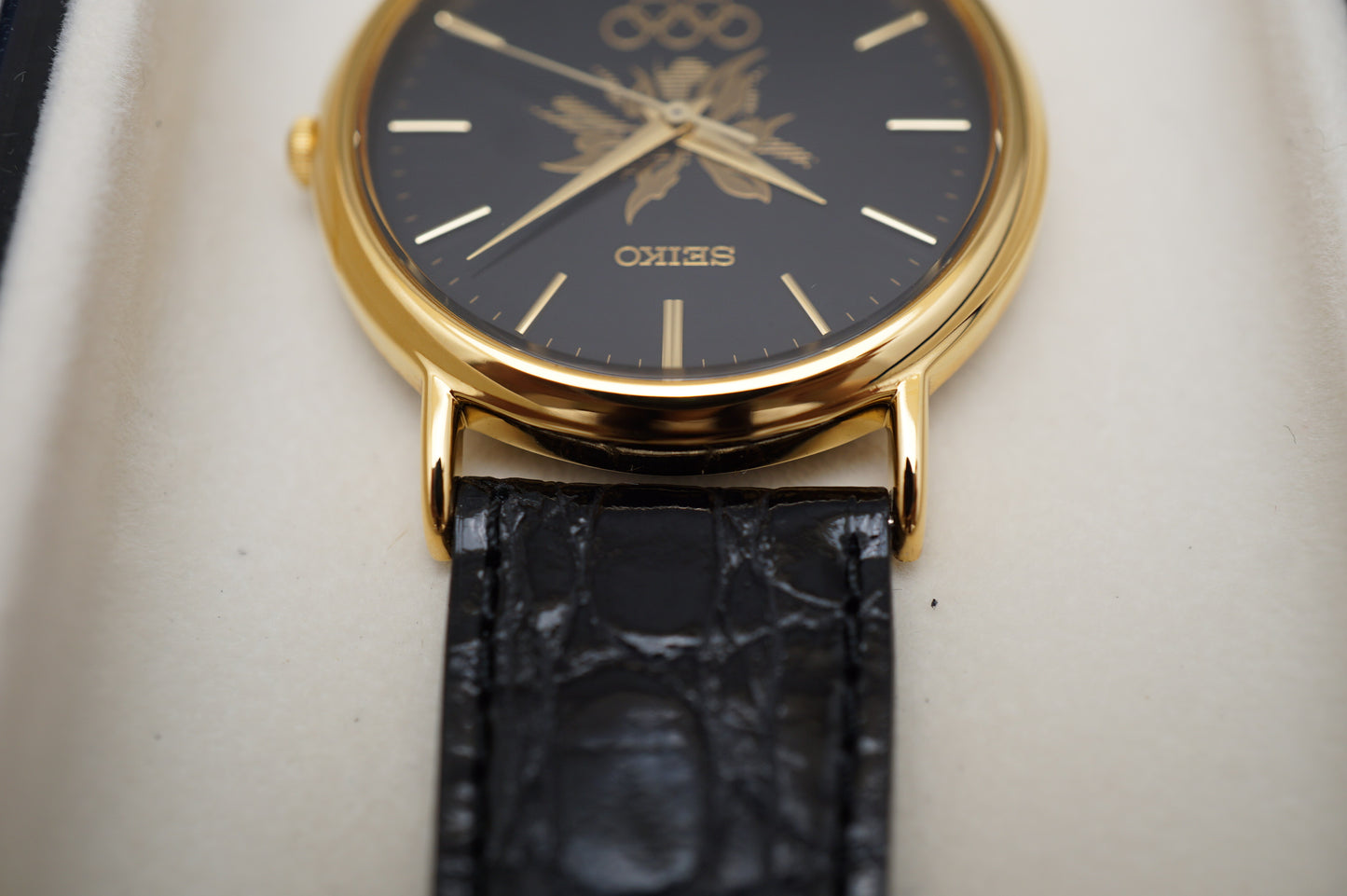 Vintage Seiko 7N21-8A00 Black Gold Tone 1998 Nagano Olympics Quartz Watch