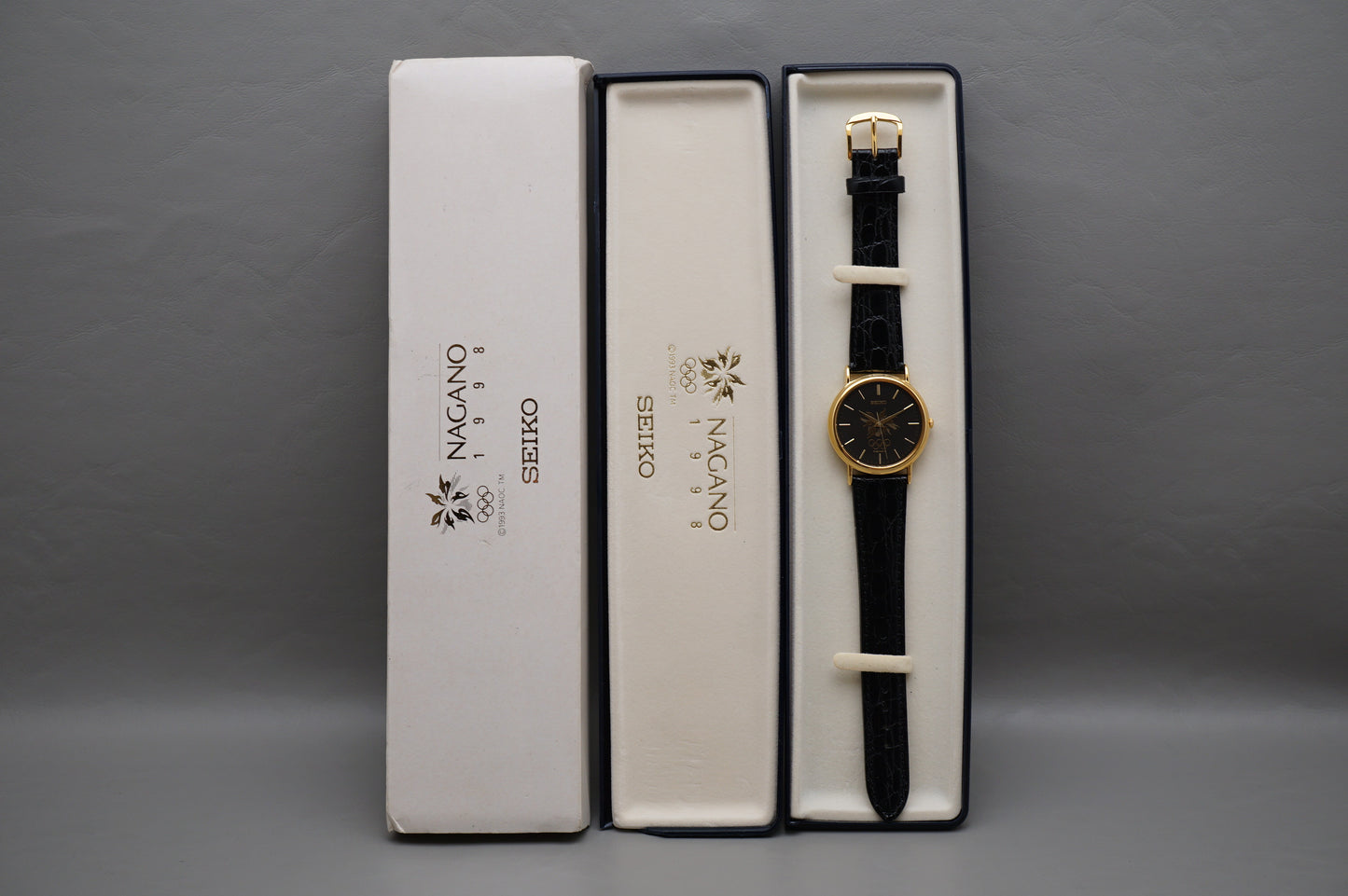 Vintage Seiko 7N21-8A00 Black Gold Tone 1998 Nagano Olympics Quartz Watch