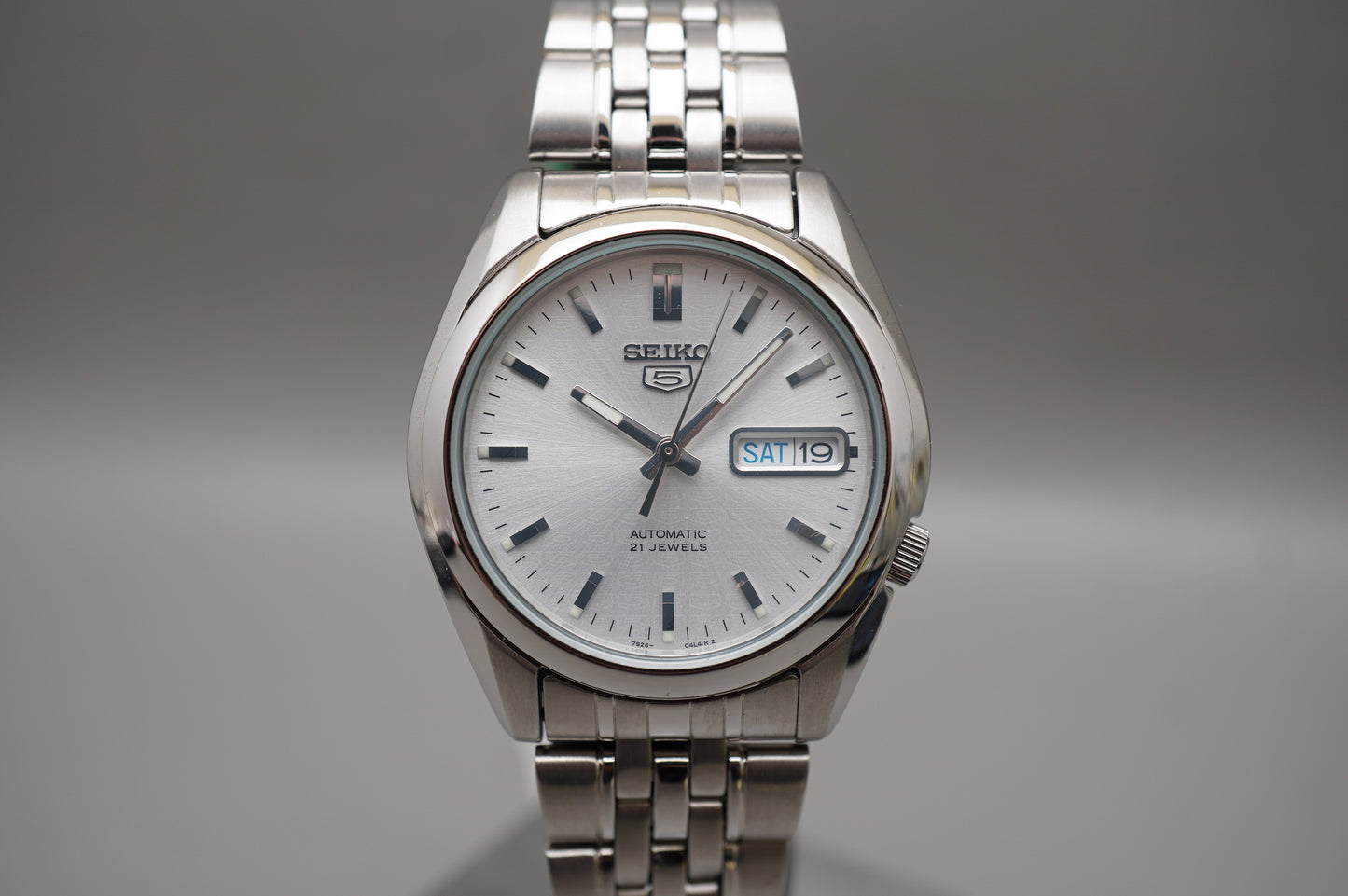 Seiko 5 SNK355K1 7S26 Silver 5 Motif Dial Automatic Watch