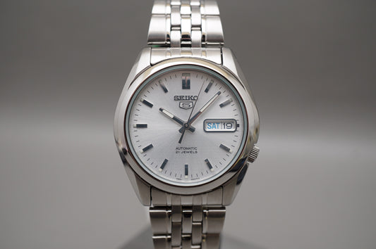 Seiko 5 SNK355K1 7S26 Silver 5 Motif Dial Automatic Watch
