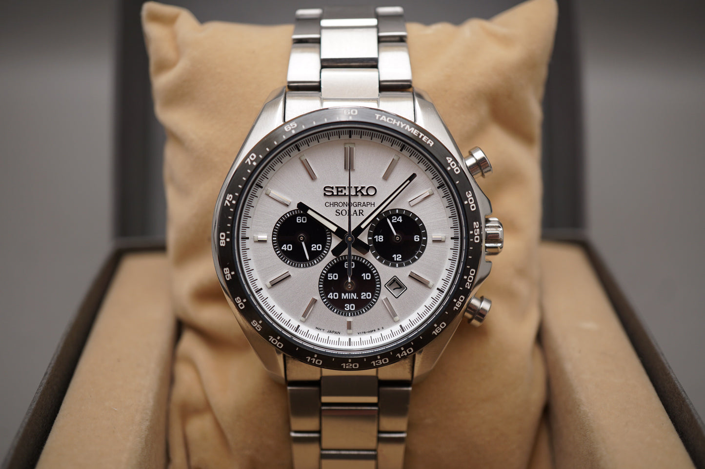 Seiko Selection SBPY165 V175 Solar Chronograph Panda White Dial Quartz Watch