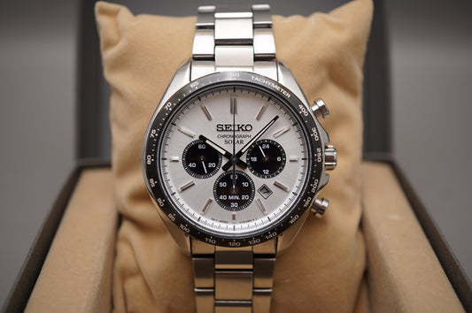 Seiko Selection SBPY165 V175 Solar Chronograph Panda White Dial Quartz Watch