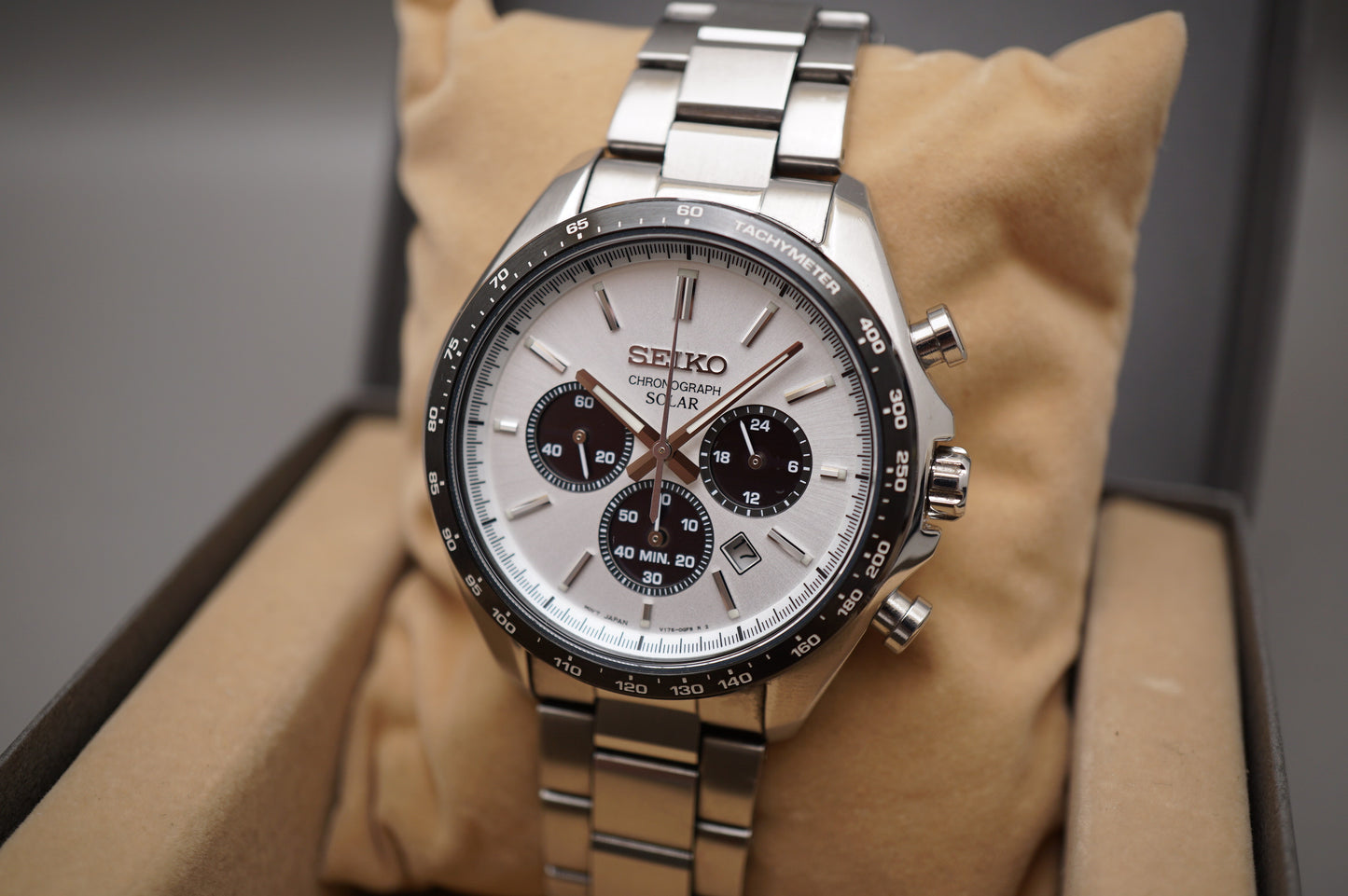 Seiko Selection SBPY165 V175 Solar Chronograph Panda White Dial Quartz Watch