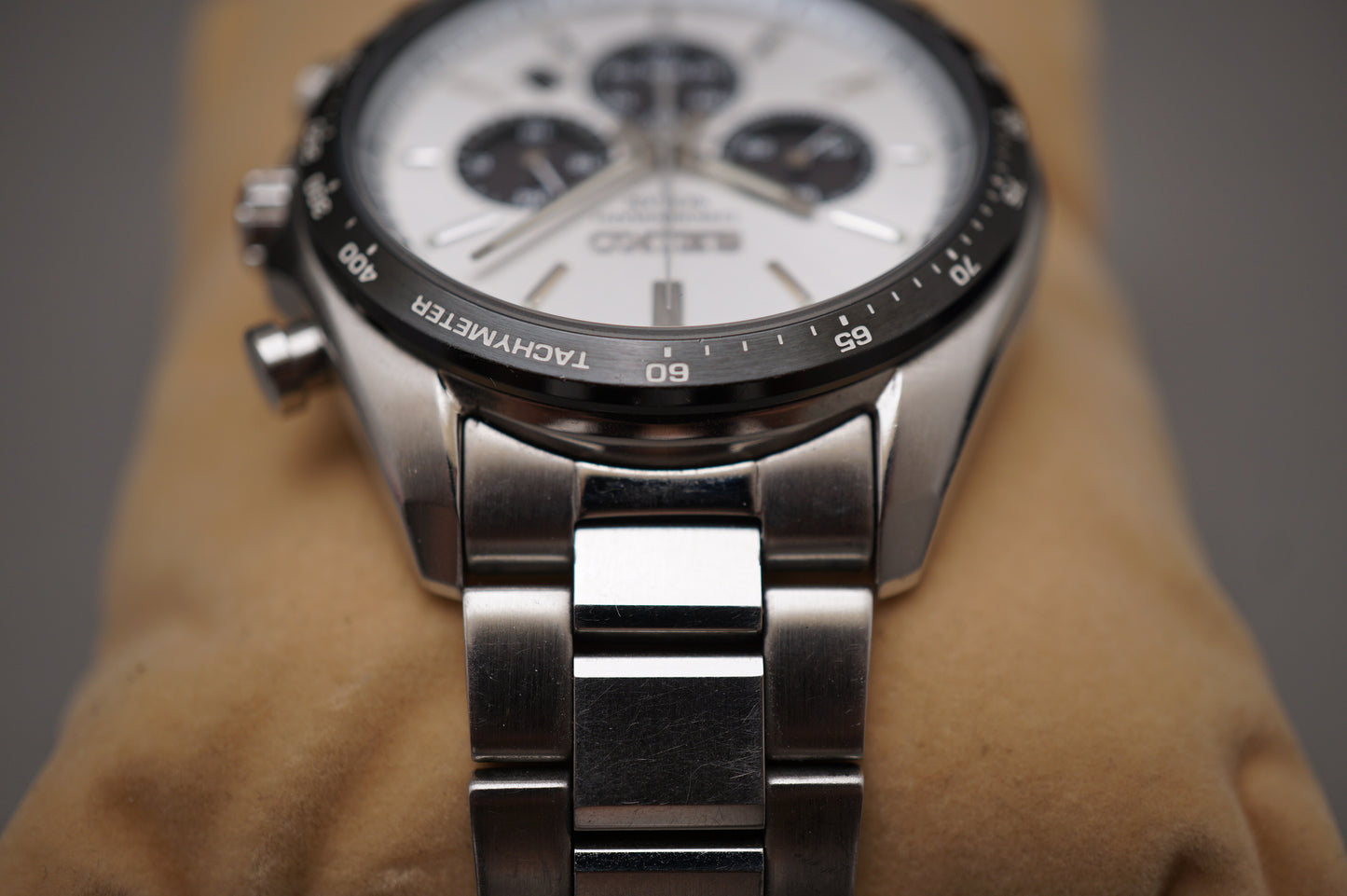 Seiko Selection SBPY165 V175 Solar Chronograph Panda White Dial Quartz Watch