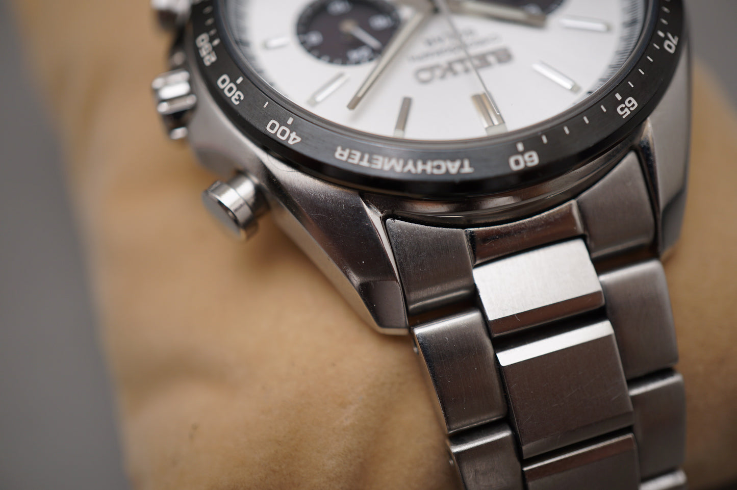 Seiko Selection SBPY165 V175 Solar Chronograph Panda White Dial Quartz Watch