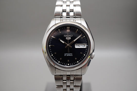 Seiko 5 SNK357K1 7S26 Dark Blue 5 Motif Dial Automatic Watch READ