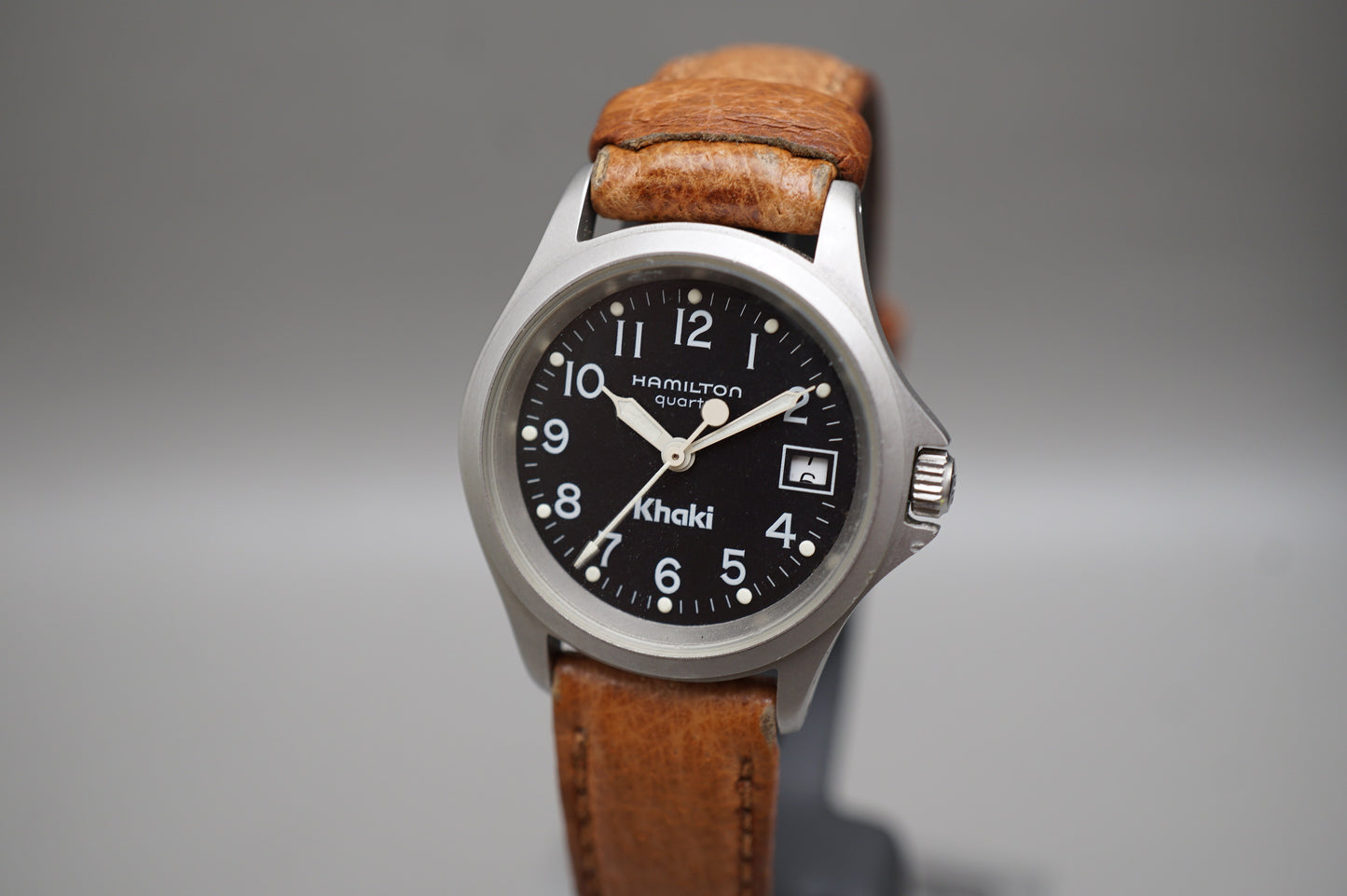 Vintage Hamilton Khaki 9771 Field Black Dial Ladies Quartz Watch Datewheel Issue