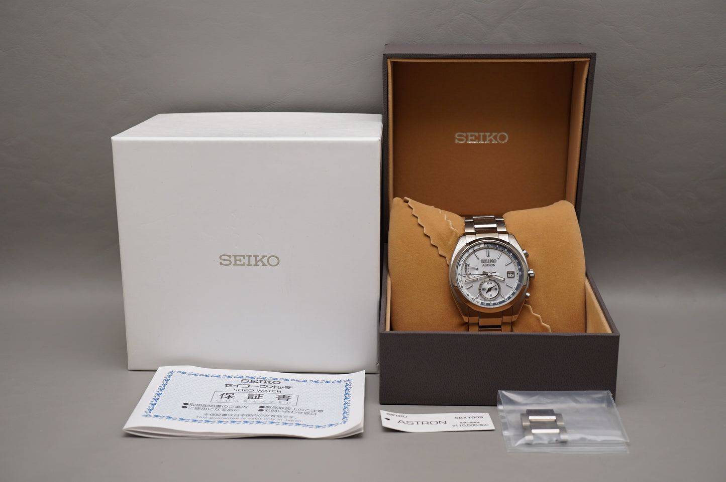 Seiko Astron SBXY009 8B63 Silver Dial JDM Titanium Radio Wave Solar Quartz Watch