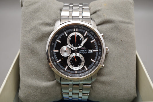 Orient TT0P-C3-B Black Silver Dial Quartz Chronograph Watch READ