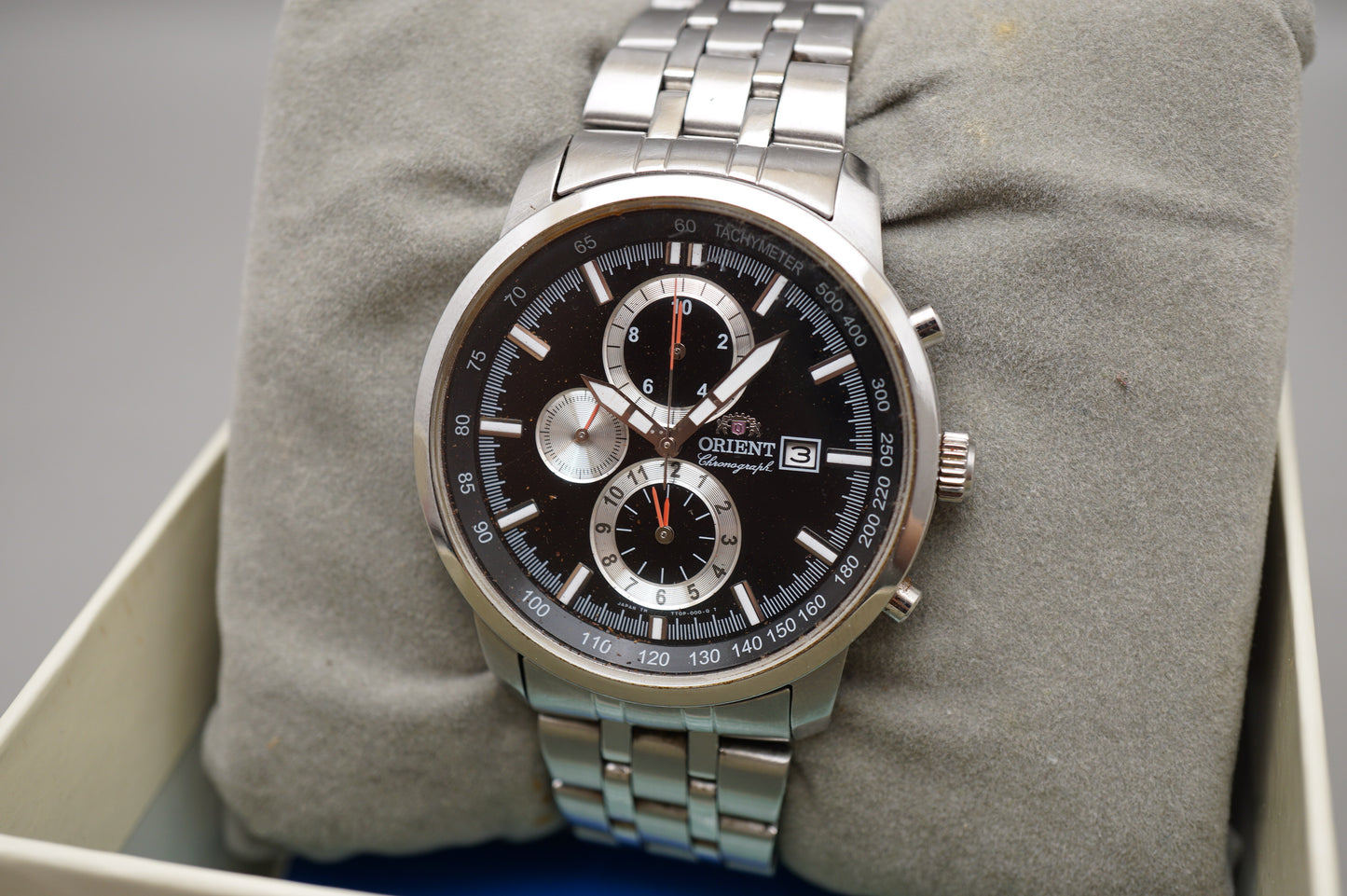 Orient TT0P-C3-B Black Silver Dial Quartz Chronograph Watch READ