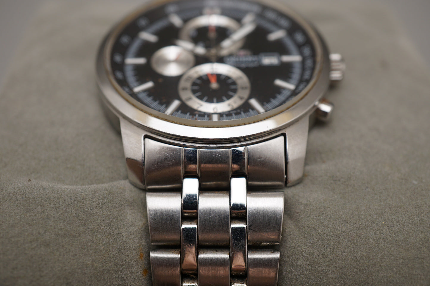 Orient TT0P-C3-B Black Silver Dial Quartz Chronograph Watch READ