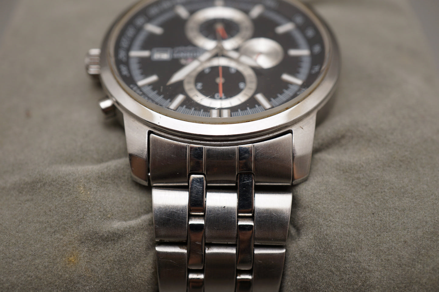 Orient TT0P-C3-B Black Silver Dial Quartz Chronograph Watch READ