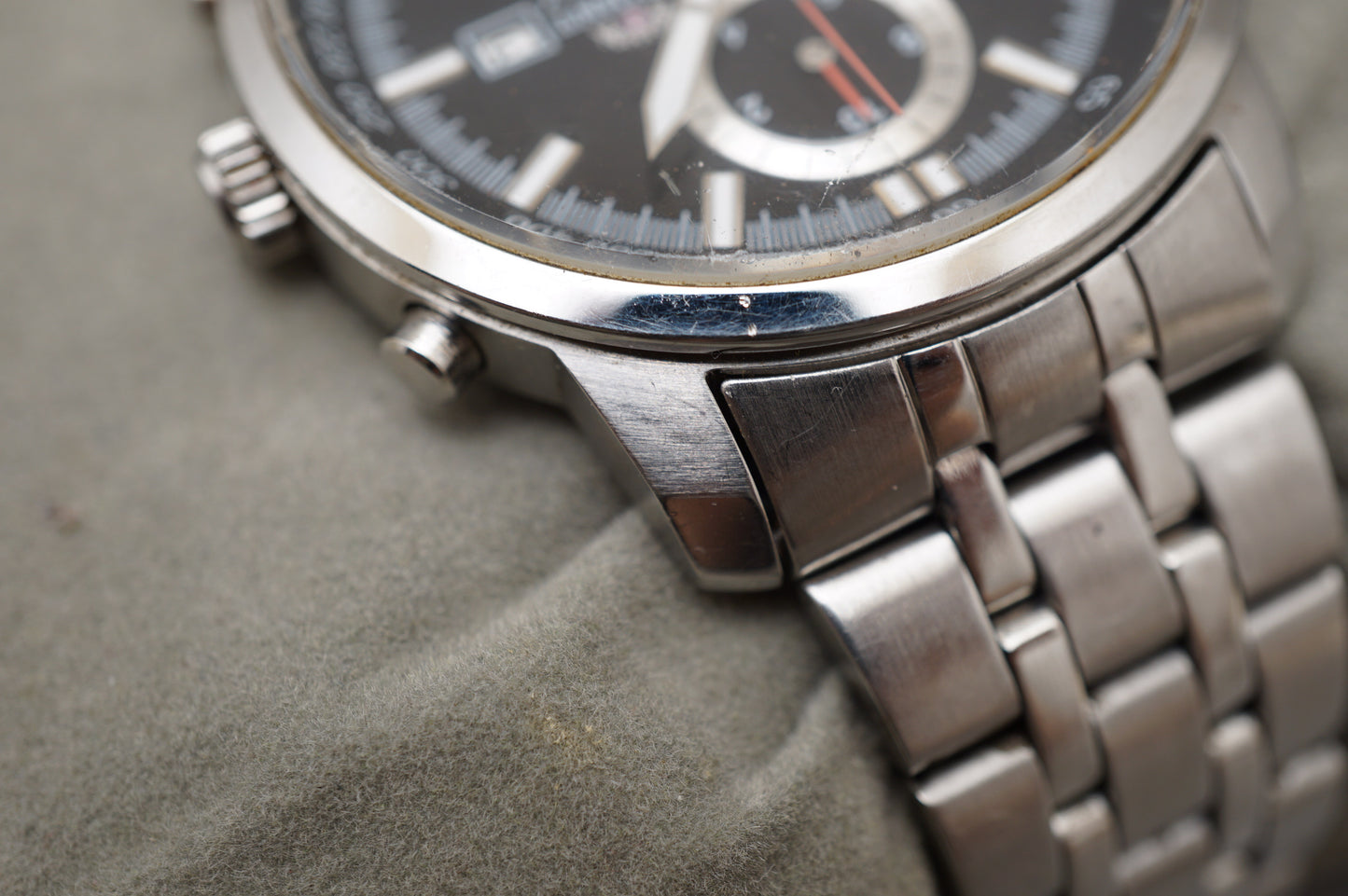 Orient TT0P-C3-B Black Silver Dial Quartz Chronograph Watch READ