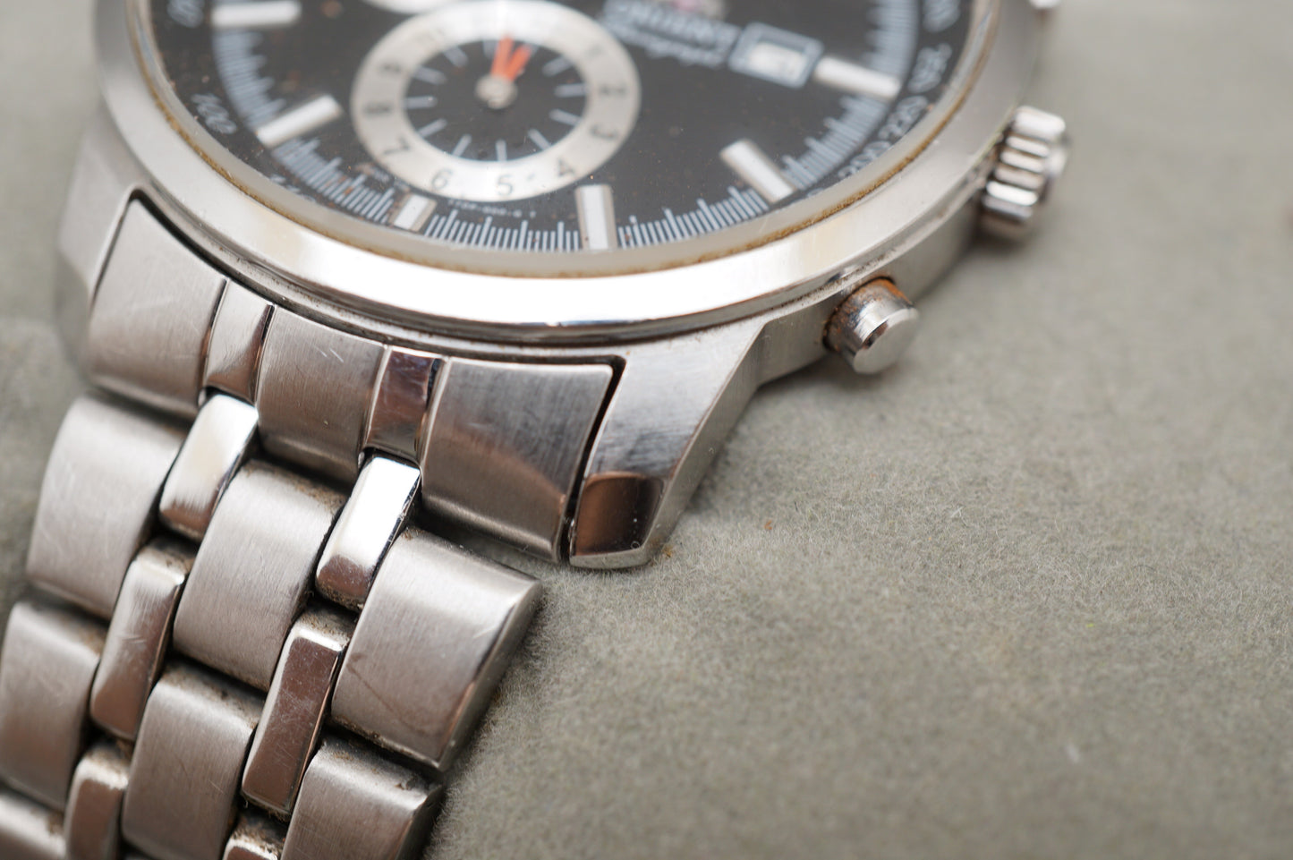 Orient TT0P-C3-B Black Silver Dial Quartz Chronograph Watch READ