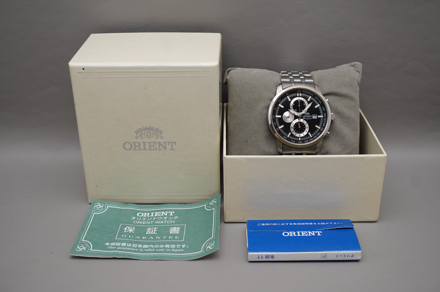 Orient TT0P-C3-B Black Silver Dial Quartz Chronograph Watch READ