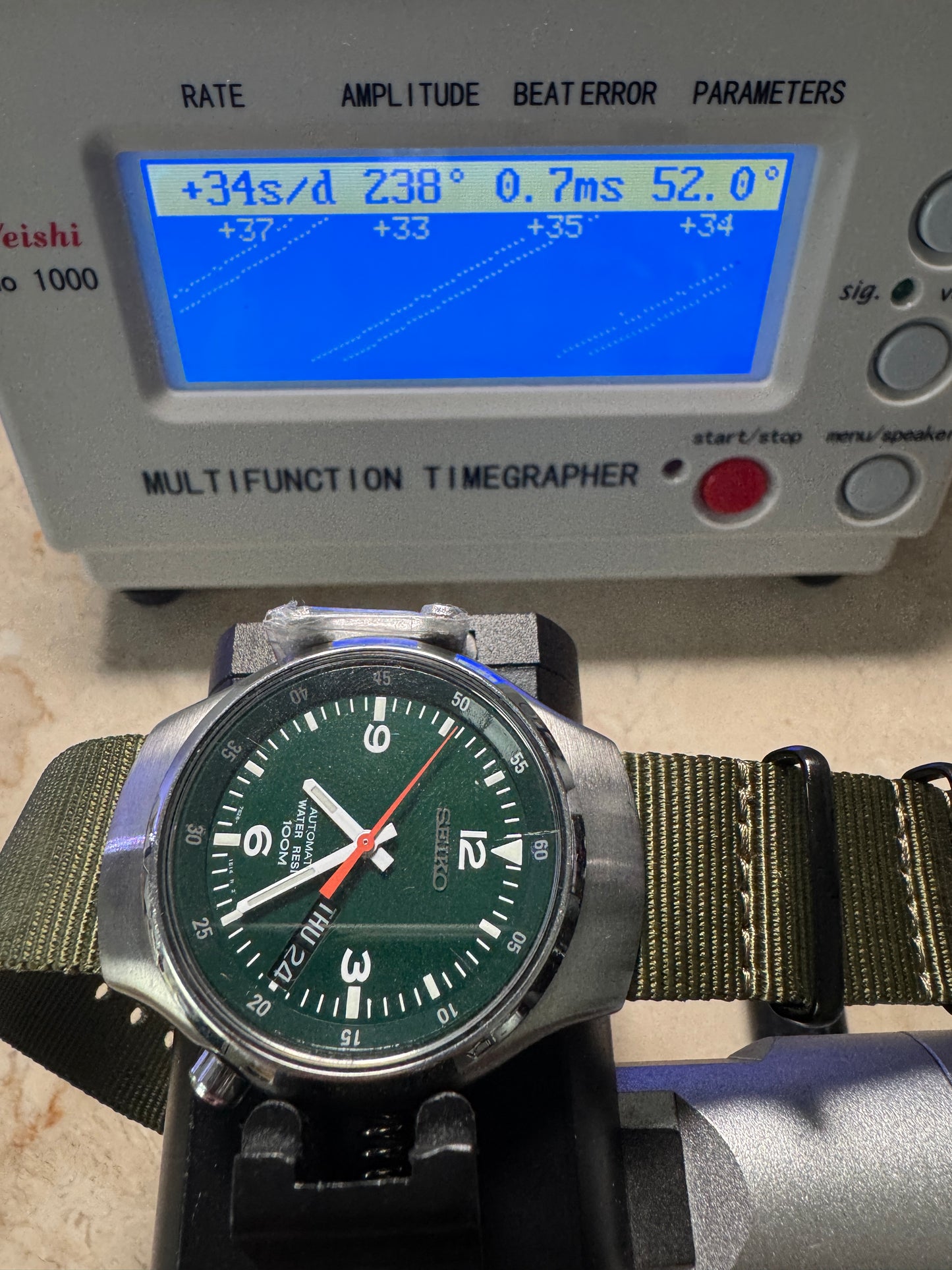 Seiko S-Wave SKX225 7S26-0110 Green Dial Automatic Watch Rare