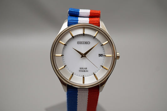 Seiko Selection SBPX104 V157 White Dial Titanium Solar Quartz JDM Watch