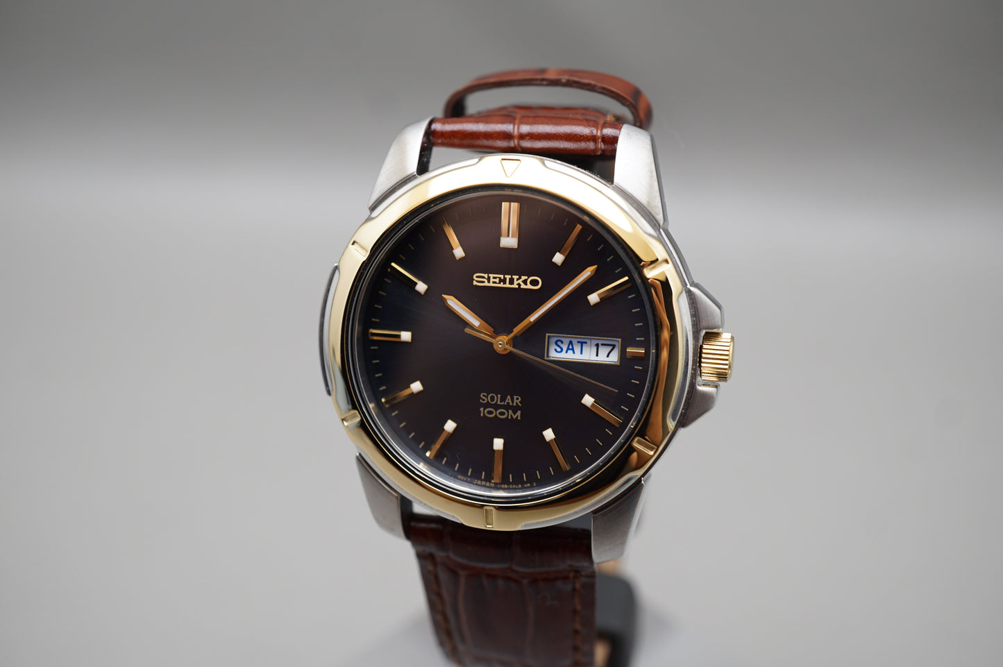 Seiko Essentials SNE102 V158 Two Tone Blue Dial Solar 100M Quartz Watch