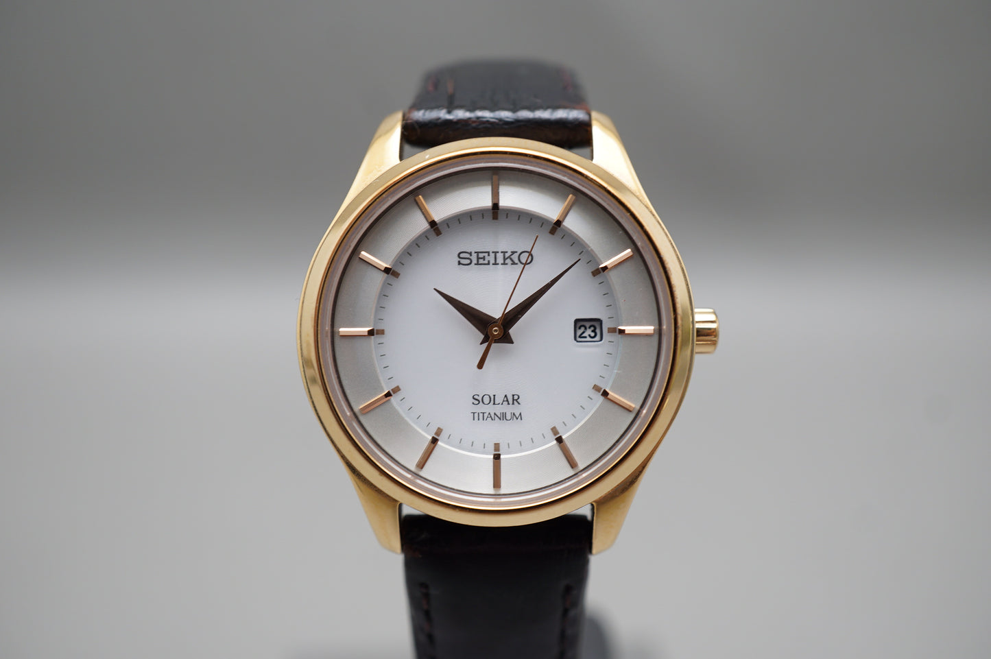 Seiko Selection STPX046 V137 Rose Gold Tone Titanium Solar Quartz Ladies Watch