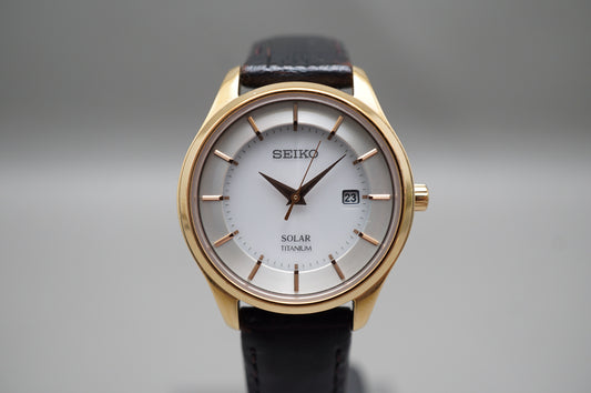 Seiko Selection STPX046 V137 Rose Gold Tone Titanium Solar Quartz Ladies Watch