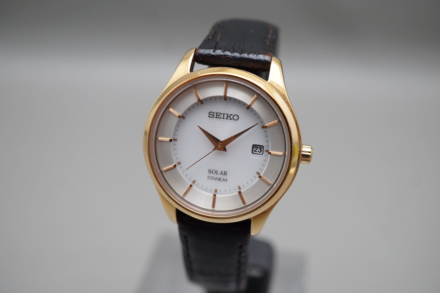 Seiko Selection STPX046 V137 Rose Gold Tone Titanium Solar Quartz Ladies Watch
