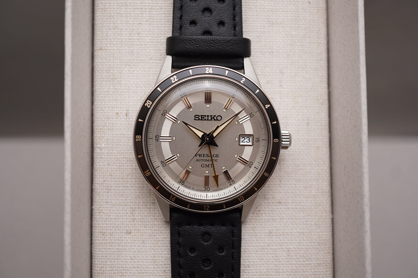 New Seiko Presage SARY231 4R34 Style60S GMT Silver Dial Automatic Watch