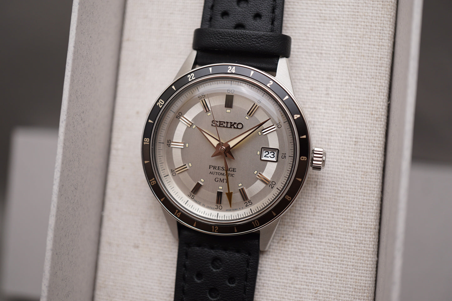 New Seiko Presage SARY231 4R34 Style60S GMT Silver Dial Automatic Watch