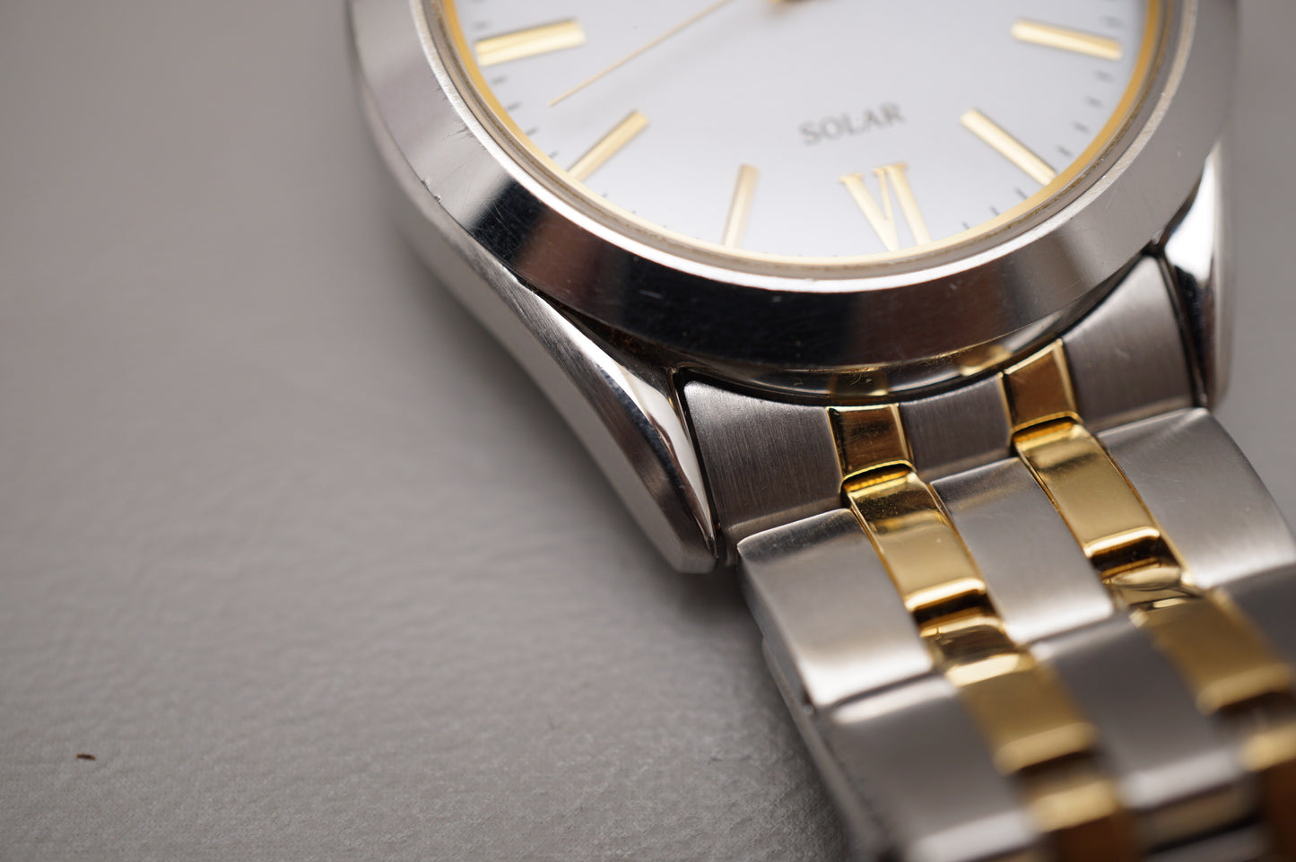 Seiko Selection SBPX085 V158 Gold Two Tone White Dial Solar Quartz Watch