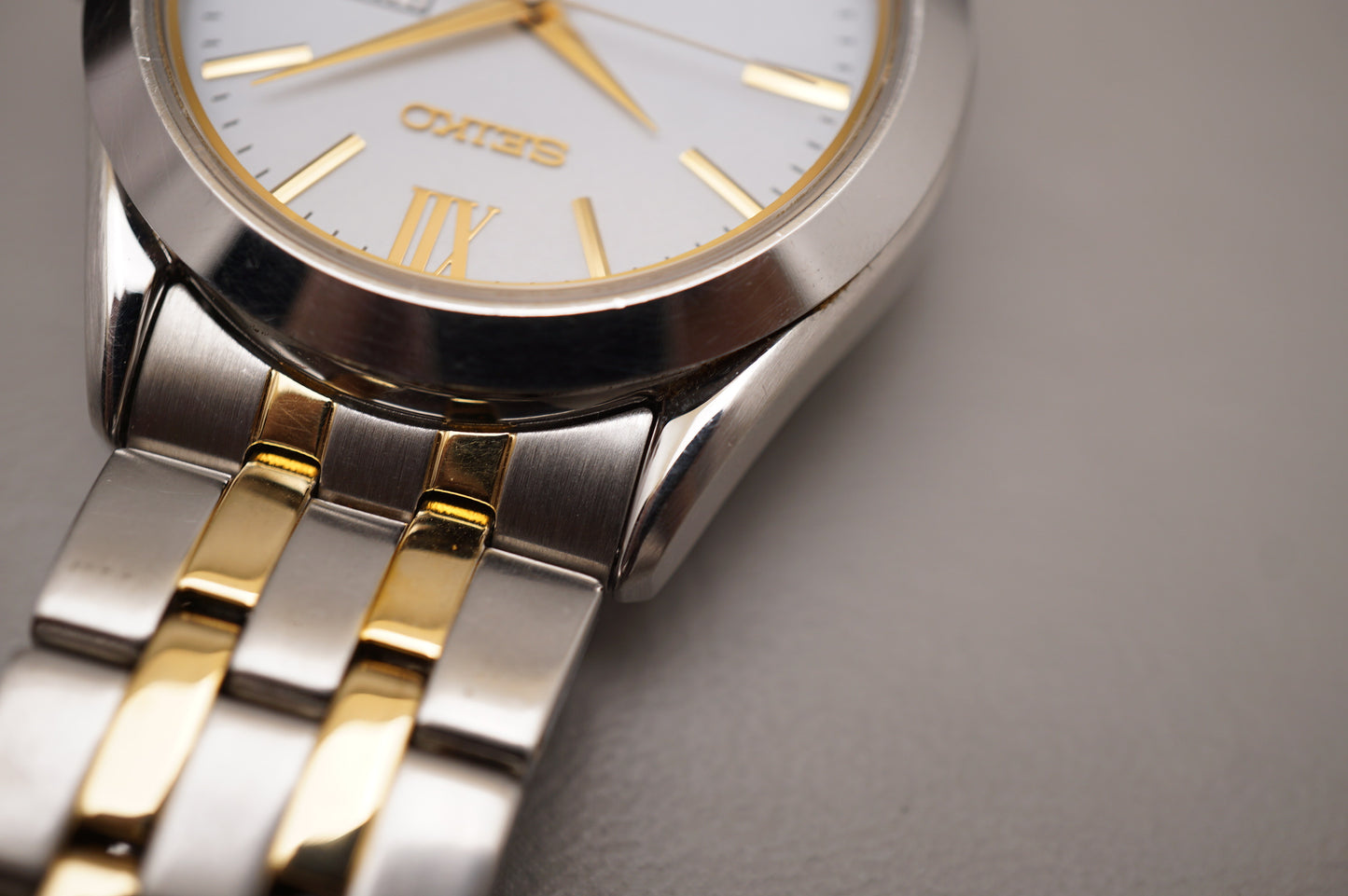 Seiko Selection SBPX085 V158 Gold Two Tone White Dial Solar Quartz Watch