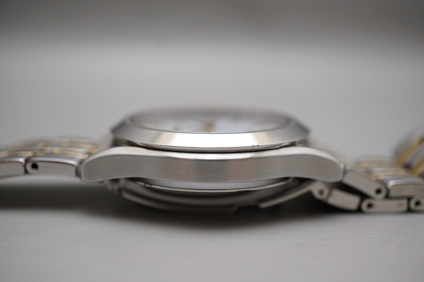 Seiko Selection SBPX085 V158 Gold Two Tone White Dial Solar Quartz Watch
