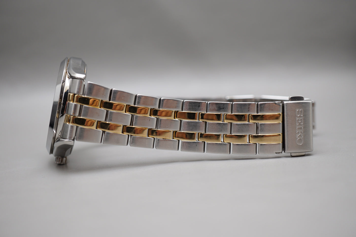 Seiko Selection SBPX085 V158 Gold Two Tone White Dial Solar Quartz Watch