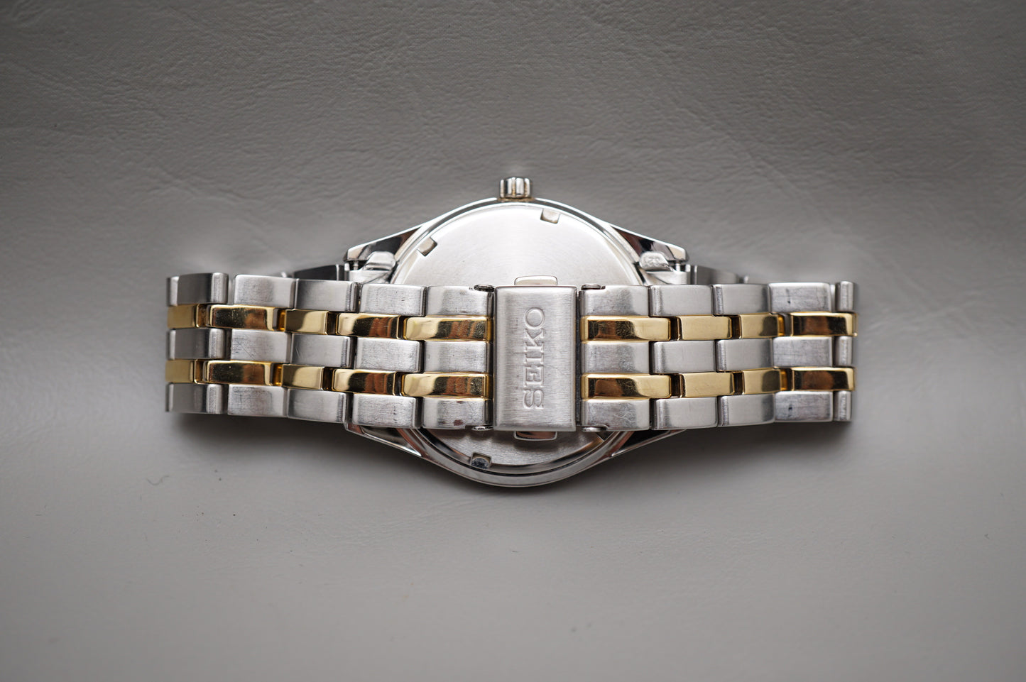 Seiko Selection SBPX085 V158 Gold Two Tone White Dial Solar Quartz Watch