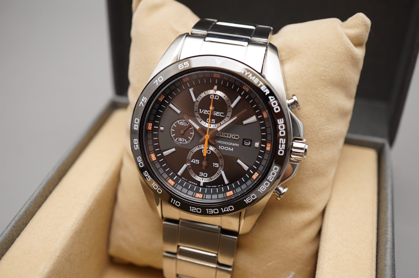 Seiko 7T92-0RK0 Racing Brown Dial Quartz Chronograph Tachymeter Watch