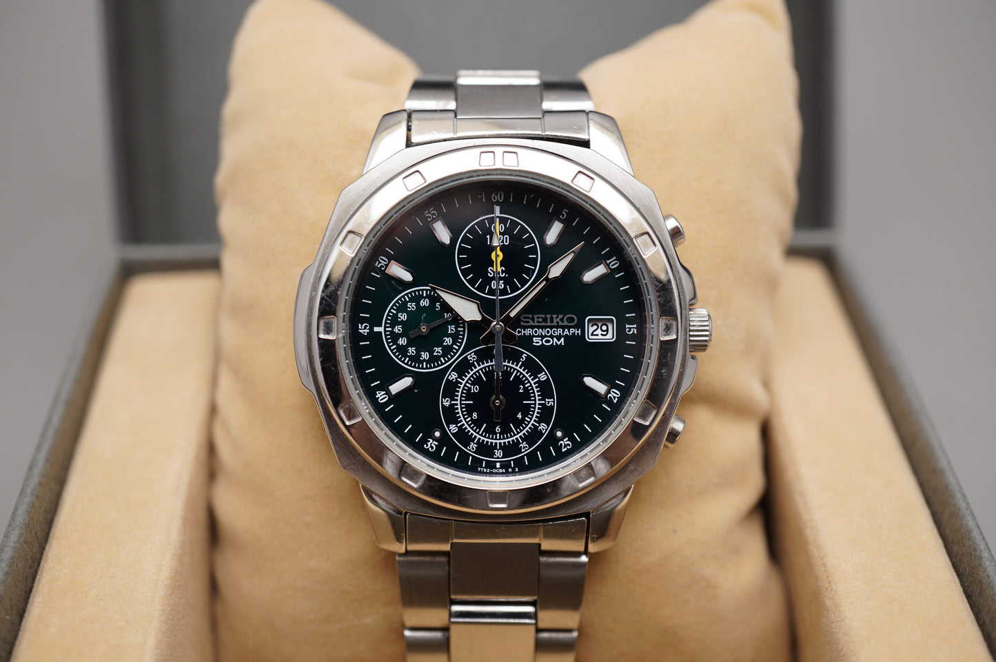 Seiko SND411P1 Blue Green Dial Quartz Chronograph Watch