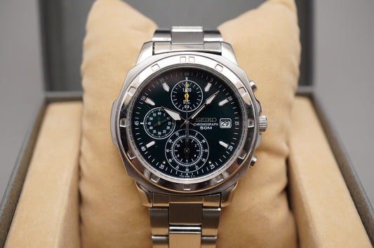 Seiko SND411P1 Blue Green Dial Quartz Chronograph Watch