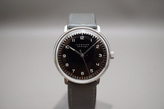 Junghans 027/3702 Max Bill 34mm Black Dial Acrylic Handwound Mechanical Watch