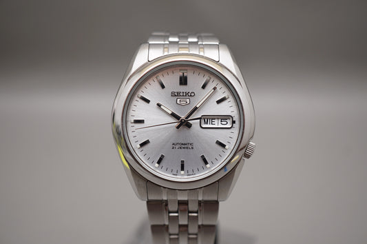 Seiko 5 SNK355K1 7S26 Silver 5 Motif Dial Automatic Watch